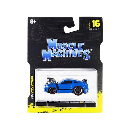 Muscle Machines 2013 Ford Mustang Boss 302 Light Blue with Black Stripes 1-64 Scale Diecast Model Car 15544bl